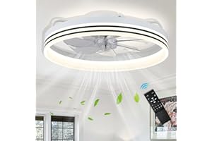 FRIXCHUR LED Flush Mount Ceiling Fans with Lights, Dimmable Chandelier Ceiling Fan 6 Speeds Modern Bedroom Low Profile Fandelier Ceiling Fan for Living Room Kitchen (White)