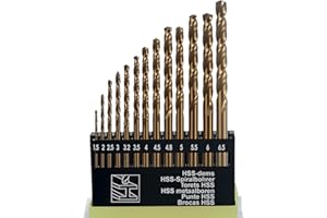 JTWEB 13Pack HSS Twist Drill Bit Set Metric M35 Cobalt Steel High Speed Steel Titanium Coated Drill Bit Tool Extremely Heat Resistant with Straight Shank 1.5mm-6.5mm for Drilling Tool Wood, Metal & Plastic