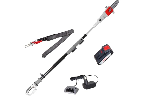IKRA batteridriven teleskop stångsåg ICPS 2020, inkl. batteri och laddare | Svärdlängd 20 cm, teleskopbar, arbetshöjd 4 meter, lätt maskin, 180° vridbart handtag, 20 V-batteriserie från IKRA