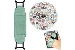 KIRZAX 1pc Kindle Handschlaufe, Elastischer Halter für 6-8" Kindle eReader Fire Tablet, PU-Leder Handschlaufe, 50 Retro-schöne Leseaufkleber Gratis, Vorhandsschmerzen vorbeugen