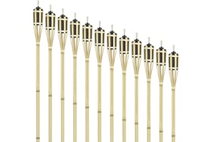 Aufun 36 pezzi Torcia da giardino in bambù, torce a olio per esterni con stoppino di ricambio, luce del percorso della lampada a olio, altezza: 90 cm (Tye A)