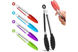 VCSJW Lot de 5 mini pinces de cuisine en silicone - Pince à barbecue - 17,8 cm - Pince à barbecue - Pince à rôtir - Pince de cuisine - Pince de service - Pince à viande - Pince à salade - Pince en silicone