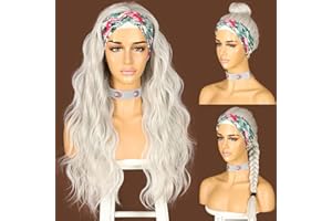 ‎SAPPHIREWIGS Sapphirewigs Body Wave Stirnband Perücke Grau Synthetische Lange Gewellte Perücken für Frauen Glueless Natürlich aussehend 150% Dichte 26 inch