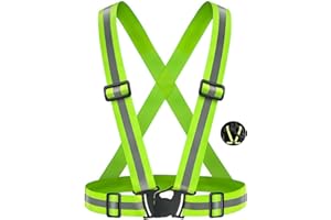 Haoutdory Chaleco Reflectante Alta Visibilidad,Chaleco de Seguridad Ajustable Ligero Arnés Reflectante 360°para Correr,Ciclismo,Jogging,Moto,Adultos y Niños Día y Noche