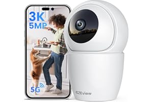 CZEview 3K 5MP Überwachungskamera Innen, 2,4/5Ghz Dual-Band WLAN Kamera Überwachung Innen, Hundekamera Haustierkamera mit APP, 360° Kamera Indoor, Zwei-Wege-Audio, Nachtsicht, AI Bewegungserkennung