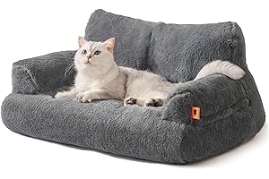 MEWOOFUN Cat Bed Fluffy and Soft Cat Sofa, Dog sofa Bed for Medium and Small Dogs/Cats - Cute Pet Bed with Non-slip Bottom (Dark Grey, M)