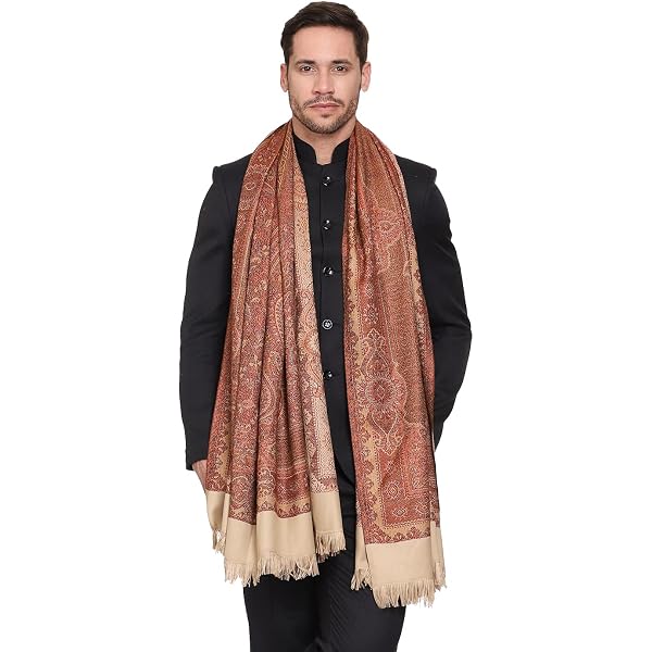 Scialle Uomo Zamour In Lana Kashmiri – Stola Nera Con Ricamo Aari, 28x80 Pollici, Artigianale, Elegante Per Cerimonie - 3
