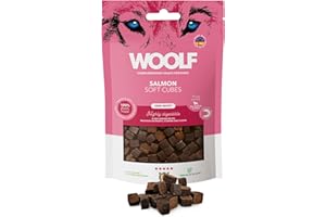 SURREY FEED Woolf -Cubes -Snack Perro -Recompensa,Pavo, Pato, Cordero, Ternera, Cabra, salmón, Pescado, Cerdo ibérico, Caballo, Conejo - 100gr - 10uds (Woolf Semihúmedo Salmón 100gr)
