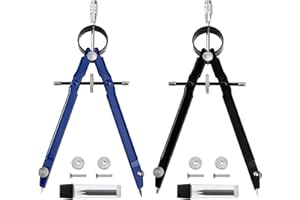 MOONSING Professional Compass, 2 Pack Maths Drawing Precision Compass Geometry with Extra Lock Screws and Lead Refills for School, Home, Woodworking(Makes 24cm Diameter Circle)
