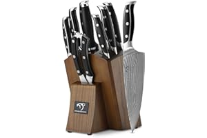 NANFANG BROTHERS Set di Coltelli Da Cucina Affilatura Per Set Ddi Coltelli Da Chef Con Ceppo, cColtello Professionale Damasco Coltello da Bistecca in Acciaio Inossidabile Per Affilacoltelli Da Cucina e Forbici