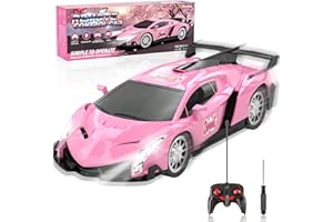 MERMOE Voiture Télécommandée Fille, Jouet Fille 3 4 5 6 7 8 Ans, 1/18 Voiture de Course Radiocommandée Téléguidée avec LED Lumière RC Drift Cars Jeu Extérieur Enfants Cadeaux Filles Anniversaire Noël (Rose)