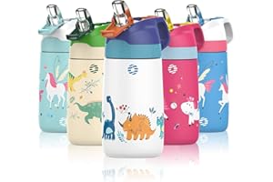 FEIJIAN Gourde Isotherme Enfant avec paille - 350ML/400ML Bouteille Isotherme Enfant - Sans BPA Tritan, Anti-fuite reutilisable pour l'école, Les Sports et la Maternelle