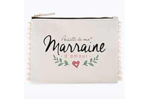 Manahia Pochette Pompon Cadeau Marraine - Pochette de ma Marraine d'amour - Trousse Marraine en Coton - Cadeau Baptême - Demande Marraine - Cadeau Noël, Anniversaire Marraine