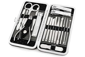 JIAWEIXIANG Manicure Pedicure Set Nail Clippers Kit 18 Pcs Stainless Steel Hygiene Kit Portable Nail Trimming set and Grooming Tools with Fine Leather Case [Gift Box] (18 PCS - Black)