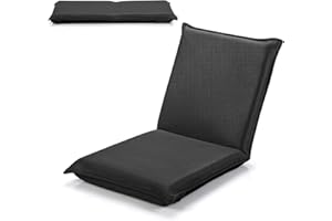 LIFEZEAL Chaise de Sol avec Dossier Réglable en 6 Angles, Siège de Sol Rembourrée avec Surface en Maille, 47 x 54 x 53,5 cm, pour Méditation, Yoga et Camping (Noir)