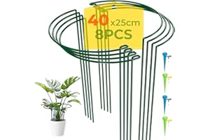 LyTaispuly 8 Pack Metal Garden Plant Support Stakes,40cm High Heavy Duty Half Round Indoor&Outdoor Hydrangea Ring Cage Tall, Bow Type Flower Hoops with 4 Self Watering Spikes for Peony Rose Tomato