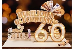 ARTREE Geldgeschenke Geburtstag Holz 60 Geburtstagszahlen Holz Schild Gästebuch Geburtstag Jubiläum 60 Geburtstag Dekoration als Personalisierbares Geschenk, Geschenke zum 60 Geburtstag Mann Frau