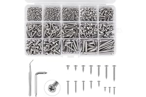 Loscrew 615Pcs M2 M3 M4 Phillips Cross Drive Self-Tapping Screws Kit, 15 Kinds of Size 304 Stainless Steel Self Tapping Round Head Tapping Screws for Wood Furniture or DIY(1Pc Tweezers and Wrench)