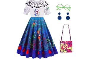 Foierp Encanto Deguisement Robe Mirabel - Isabella Pepa Luisa Costume Enfant Fille avec Sac à Bandoulière Taille 2-10 ans