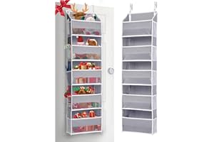 ULG 1-Pack Over Door Organizer with 5 Large Pockets 10 Mesh Side Pockets, 44 lbs Weight Capacity Hanging Storage Organizer with Clear Window for Bedroom Nursery, Kids Toys, Shoes, Diapers, Grey
