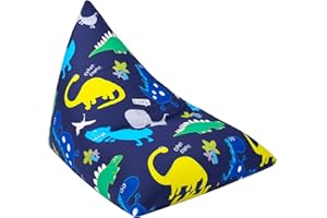 Ready Steady Bed Dino in the Dark - Poltrona a sacco imbottita per bambini, di forma piramidale, divertente motivo con dinosauri