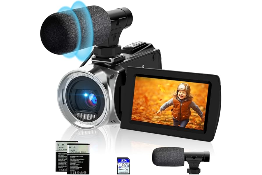 ISHARE Video Camera 4K 48MP Camcorder,Digital YouTube Vlogging Camera Recorder 270° Degrees Flip Screen with 2 Batteries and a 32G SD card