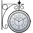 Amazon Brand - Solimo Double Sided Vintage Station Wall Clock, one Side Roman and Other Side Numeral dial (8 Inches, Black) Metal, Analog