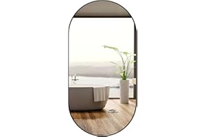 RAMIX Lustro ścienne w malowanej proszkowo ramie aluminiowej, czarne, srebrne, złote, loft, prostokątne, okrągłe, do salonu, sypialni, łazienki, garderoby, przedpokoju (czarne, K1 – owalne, 80 x 40