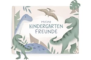 mintkind® Freundebuch Kindergarten – Freundschaftsbuch Dino Aquarell mit 80 Seiten zum Ausfüllen – Für Jungen und Mädchen – Meine Kindergartenfreunde Buch