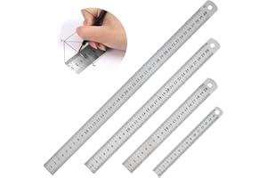 DISNACE 4 sztuki linijek ze stali nierdzewnej, zestaw metalowych linijek z podwójną skalą boczną, narzędzie pomiarowe 15 cm / 20 cm / 30 cm / 40 cm, różne rozmiary, do inżynierii, rysowania, biura, szkoły