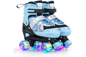TOMSHOO Patins à roulettes pour Enfants Garçons et Filles Réglable 4 Roues Roller Enfant et Adolescents avec Roues Lumineuses, Bleu et Noir Patins à roulettes Quad pour Le Sport