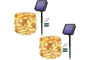 USEBER Zewnętrzne światła Słoneczne, 12M 120 Zewnętrzne Lampki LED, Wodoodporny Drut Miedziany, Lampki świąteczne, Balkon, Dekoracja ogrodowa, Drzewa, Tarasy, Lampki Weselne (Ciepły żółty)