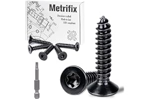 Metrifix 70 stycken Torx träskruvar rostfritt stål M4 x 40 mm skruvar svart | A2 V2A Torxskruvar i rostfritt stål med svart beläggning, försänkt huvud, inkl. T20-bit, perfekt för gör-det-själv