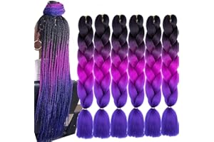 SHANGXIU Extension per Treccine Africane Extension Capelli Finti per Treccine Afro 60cm Ombre Kanekalon Treccia Capelli Sintetici Crochet Twist Jumbo Braids 6 Pezzi (Nero/Viola scuro/Viola chiaro) ﻿