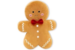 BrKern Lebkuchen Kissen 17cm, Weihnachtskissen Kuscheliges Plüschkissen, Lebkuchenmann Kissen, Geschenk für Kinder & Familie, Süße Weihnachtsdeko Couch