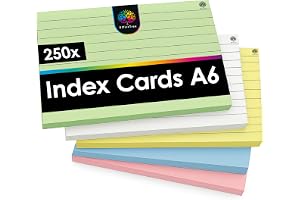 OfficeTree 250 x indexkort A6-linjerade – 5 färger – lärkort för skola och studier – indexkort A6-färgglada perfekt för antec
