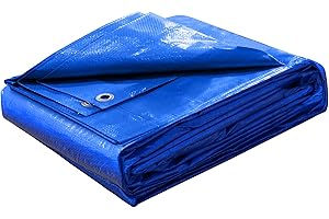 STARPYNG Waterproof Tarpaulin 100 g/m², 3 m x 4 m Durable Poly Tarpaulin Cover, Suitable for Reinforced Edges of Roofs, Camping, Patios, Swimming Pools, Boats (Blue)