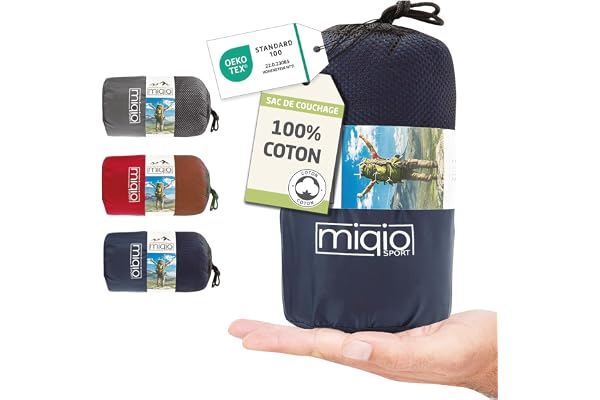 Miqio 2in1 Drap de Sac de Couchage Coton avec Fermeture Éclair Continue (Joignable): Confort Léger Sac de Couchage et Couverture de Voyage XL en Un - Sac de Couchage d'É té Doublure Drap Intérieur