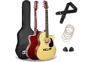 3rd Avenue Pack de guitarra acústica con cortadura de tamaño estándar 4/4 para principiantes de 3rd Avenue, funda de transporte, púas y cuerdas de repuesto, Natural