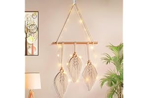 BRMEDAY Makramee - Arazzo Decorativo Da Parete In Stile Boho, Tessuto a Mano, Stile Boho, Decorazione Da Parete Per Esterni, Soggiorno, Camera Da Letto, Interni, Regalo Di Natale, Con Catena Luminosa 3 m