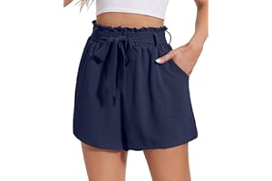 Atxnn Pantaloncini Donna Estivi Eleganti Shorts Casual con Vita Elastica Moda Vita Alta Pantaloni Corti Comodi con Tasche