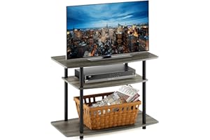 Furinno No Tools 3-Tier Entertainment Center Stand, TV Stands, TV Unit, TV Shelf, French Oak/Black