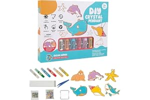 ASHOPFUN Diy Crystal Paint Arts And Crafts Set,2024 New Window Art Suncatcher Kits,Bake-Free Crystal Color Glue Painting Pendant Toy,Window Paint Art,Diamond Art Keychains Kits for Crafts (Ocean Set)