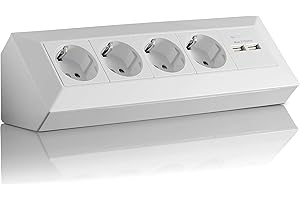 VOREX Regleta de Esquina Schuko, USB, para Cocina, Oficina, Taller, Ideal para la encimera de Cocina, Toma sobresaliente o bajo encimera, sin Cable, de plástico, Blanco