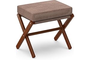 ‎BAMBOOHOMIE BAMBOOHOMIE Makeup Eitelkeit Hocker, Faltbarer Fußhocker mit Bambus X Beinen, Ottoman Fußstütze Stuhl für Vanity, Moderne Fußhocker klein gepolstert für Wohnzimmer (Braun - Braun)
