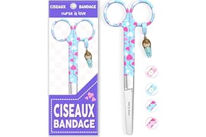 NURSE IS LOVE Mayo Ciseaux infirmiere, ciseaux infirmier bout rond | infirmiere accessoires avec motifs uniques à pansement compressif | lames aiguisées inox | idéal trousse de secours