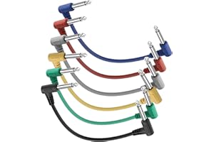 XMSJSIY Gitara Patch Kabel Efekt Cord 6,35 mm 1/4 cala TS Wtyczka do wtyczki prawy kąt Wtyczka Kabel pomocniczy do instrumentu gitary basowej - 6 opakowań - 25 cm / 9,84 cala