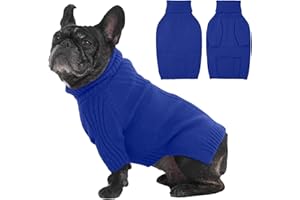 IECOii Pull pour grand chien, pull pour chien de grande taille, chandail à col roulé épais et chaud pour corgi, bouledogue français (bleu, taille L)