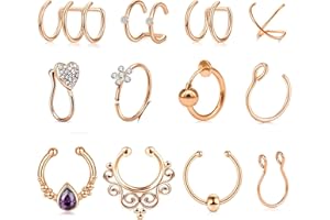 Mayhoop 4-12 Pezzi Falso Piercing al Naso all'Orecchio Acciaio Chirurgico Zircone Nonn Forato Anello al Naso Orecchio Cerchio del Naso Cartilagine Elica Gioielli Piercing