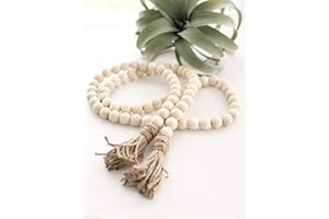 Becho 57 Inches Wood Bead Garland with Tassels - Home Decor Prayer Beads Farmhouse Wall Hanging